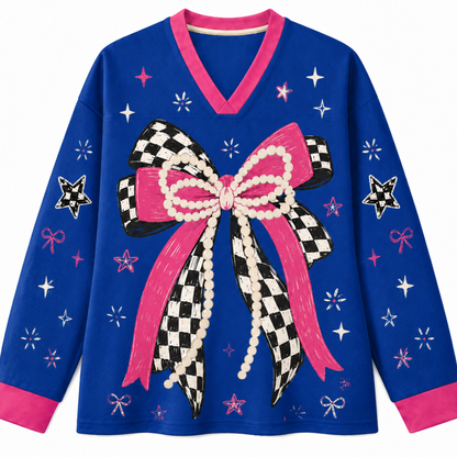 Chaotic Club Mascot Coquette Pearl Checkered Bow Long Sleeve Jersey