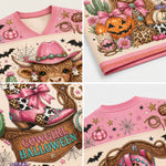 Product compilation highlighting the soft pink V-neck ribbed collar, pink and peach sleeve athletic stripes, lasso rope accents, and high-definition mesh print.