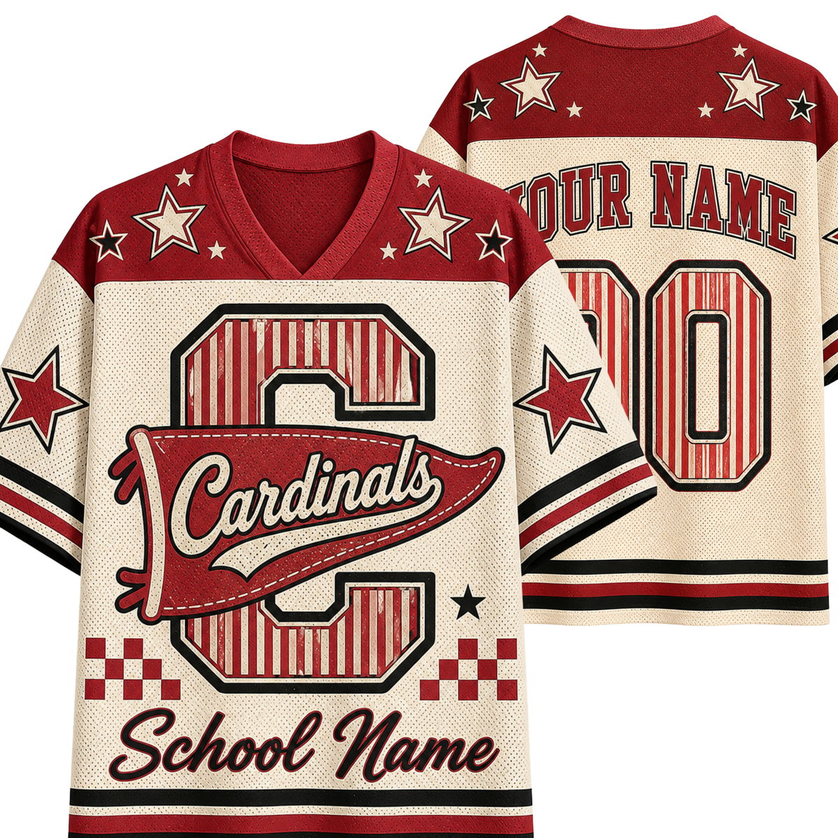 Chaotic Club Retro Mascot Pennant Pinstripe Initial Game Day Mesh Jersey