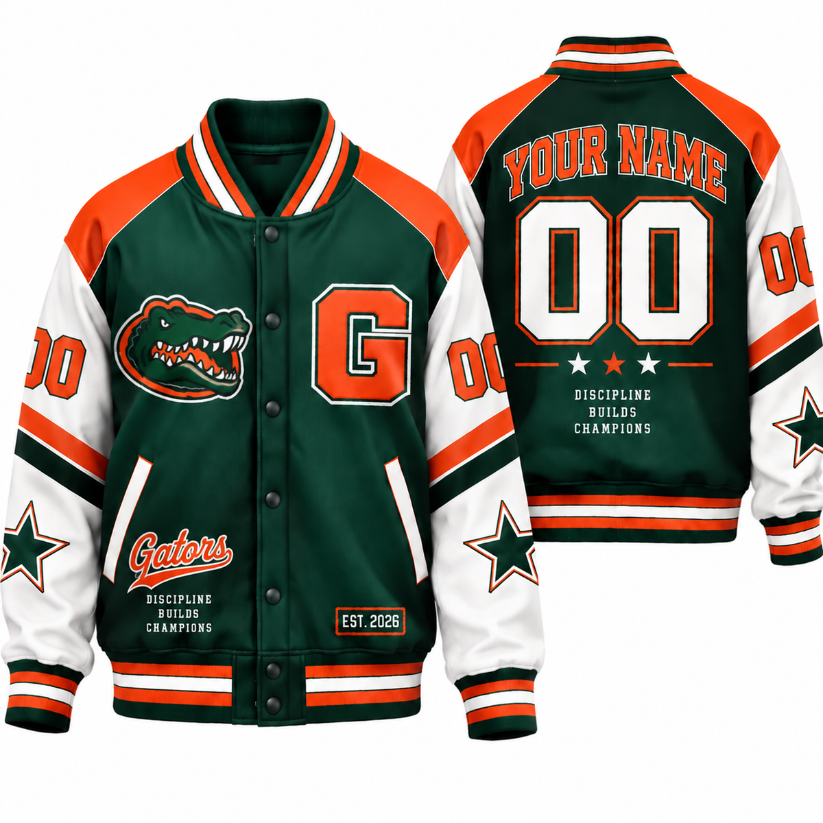 Chaotic Club Retro Mascot School Spirit Varsity Jacket - Green Orange Gators Design