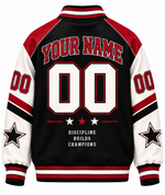 Chaotic Club Retro Mascot School Spirit Varsity Jacket - Back View Personalization Detail