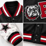 Chaotic Club Retro Mascot School Spirit Varsity Jacket - Collar, Patch and Cuff Detail