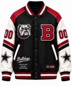 Chaotic Club Retro Mascot School Spirit Varsity Jacket - Maroon Bulldogs Front View