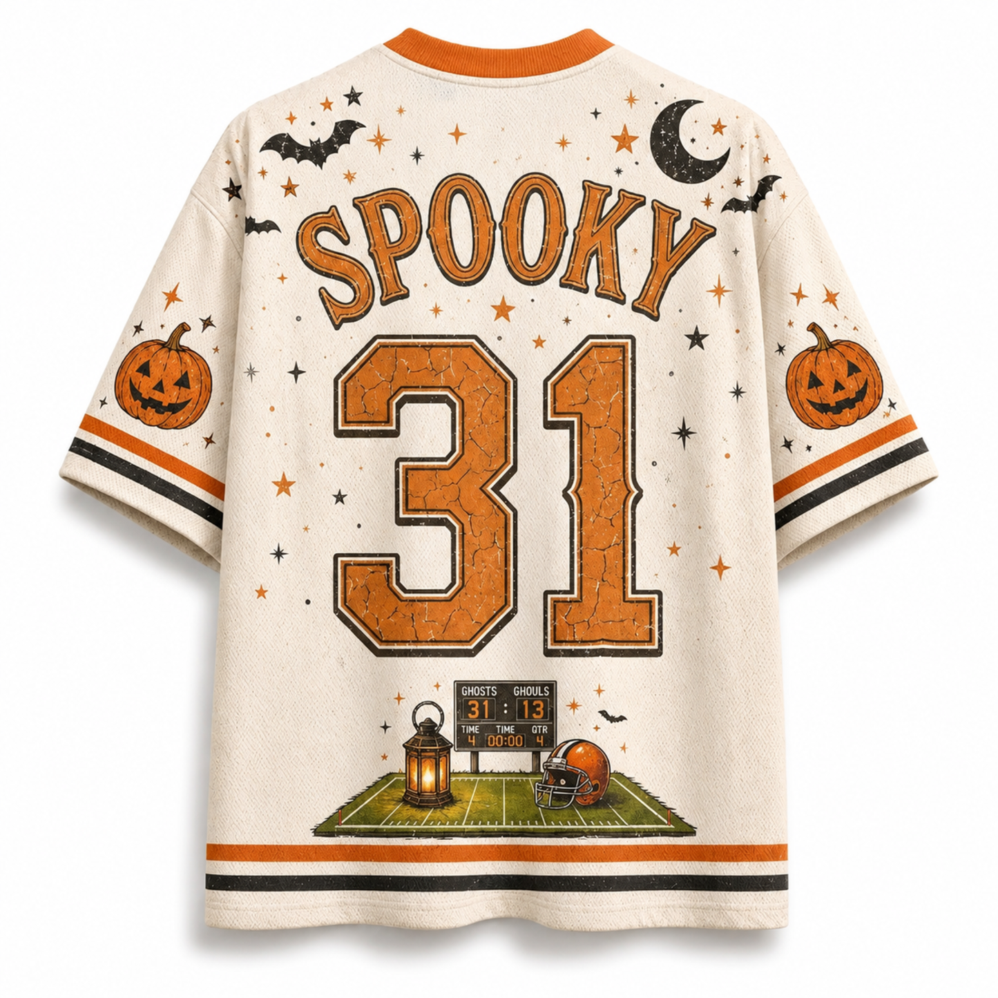 Back view of the Chaotic Club jersey showcasing 'SPOOKY' typography above a vin