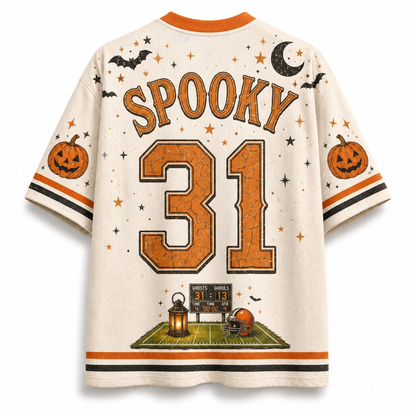 Back view of the Chaotic Club jersey showcasing 'SPOOKY' typography above a vin