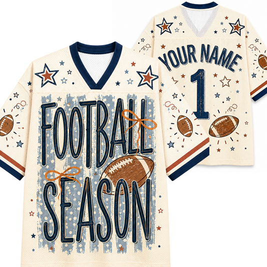 Chaotic Club Vintage Stripes Football Mom Mesh Jersey - front and back view with custom name and football season graphic