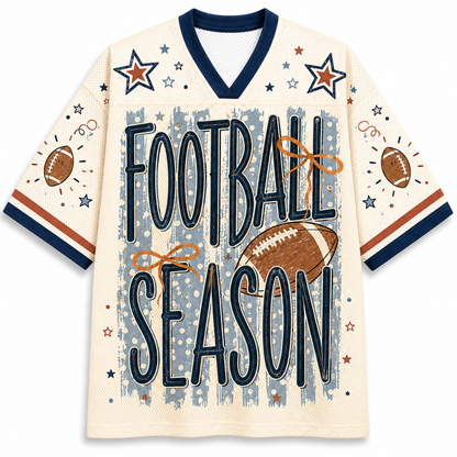 Chaotic Club Vintage Stripes Football Mom Mesh Jersey - front view with Football Season vintage design