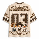 Chaotic Club Western Cowgirl Goose Leopard Checkered Polka Mesh Jersey - back view with number 03 graphic