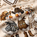 Chaotic Club Western Cowgirl Goose Leopard Checkered Polka Mesh Jersey - close-up of checkered pattern goose graphic