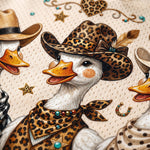 Chaotic Club Western Cowgirl Goose Leopard Checkered Polka Mesh Jersey - close-up of leopard print cowgirl goose graphic