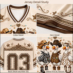 Chaotic Club Western Cowgirl Goose Leopard Checkered Polka Mesh Jersey - close-up of checkered sleeve and number detail