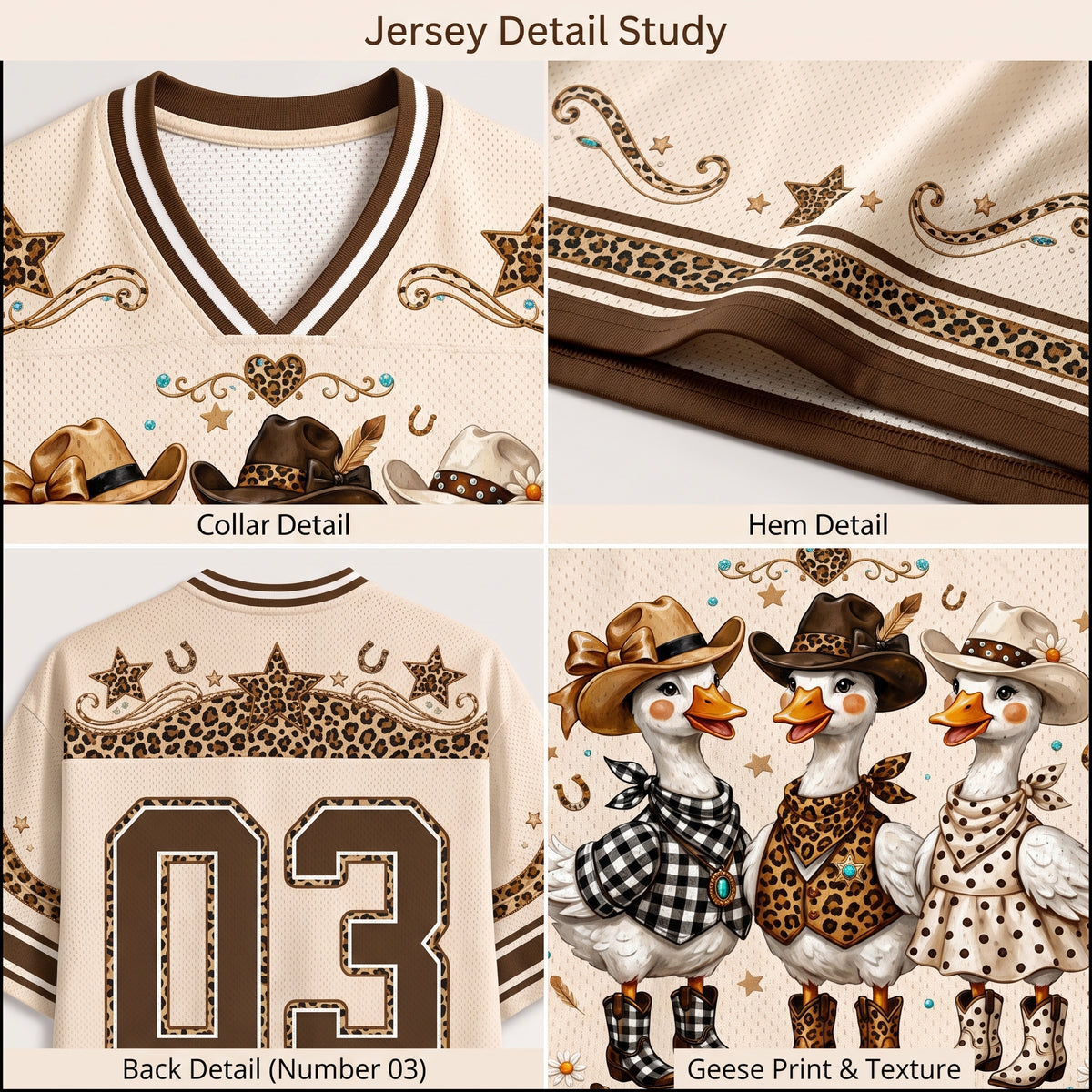Chaotic Club Western Cowgirl Goose Leopard Checkered Polka Mesh Jersey - close-up of checkered sleeve and number detail