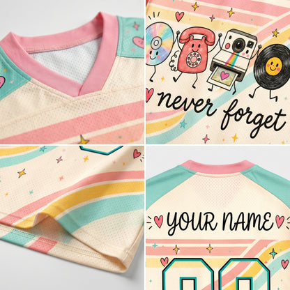 Detailed close up of ChaoticClub 90s graphic print showcasing high-quality vibrant details of nostalgic retro elements on soft cotton fabric.