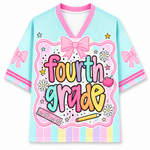 Colorful 'Fourth Grade' shirt with bows and decorative elements on a white background