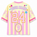Colorful sports jersey with stars, numbers, and lobster designs on a white background