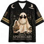 ChaoticClub preppy ghost mesh jersey front view showing V-neck collar, witch hat, moon details, and premium apothecary typography.