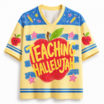 Colorful shirt with 'Teaching Hallelujah' design on a white background