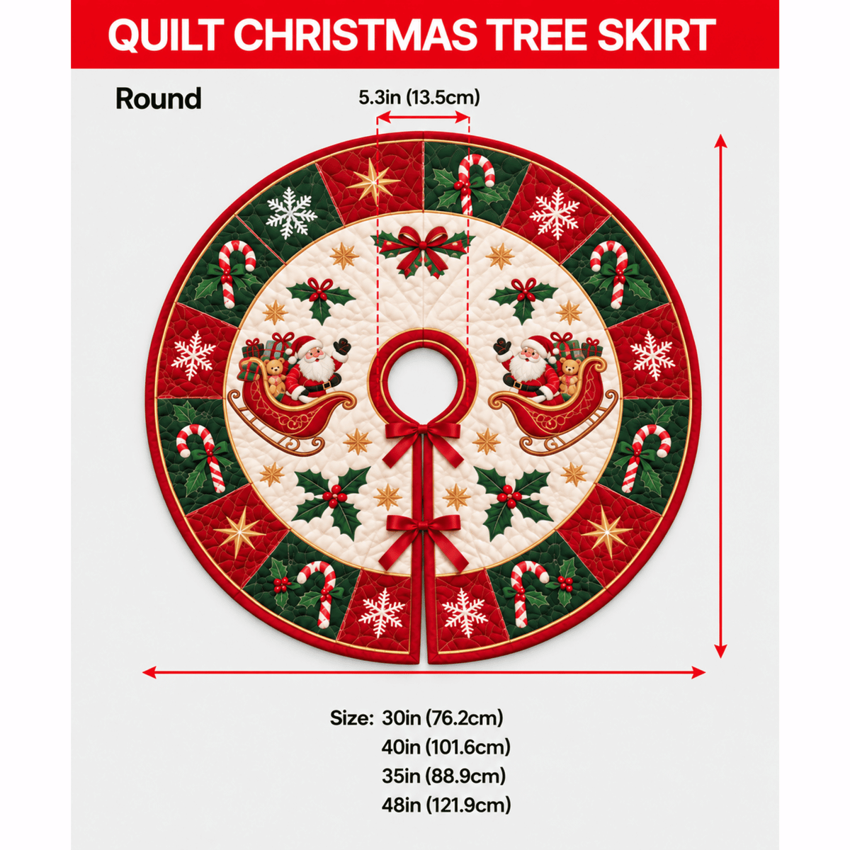 Chaotic Club Vintage Christmas Scalloped Quilted Tree Skirt