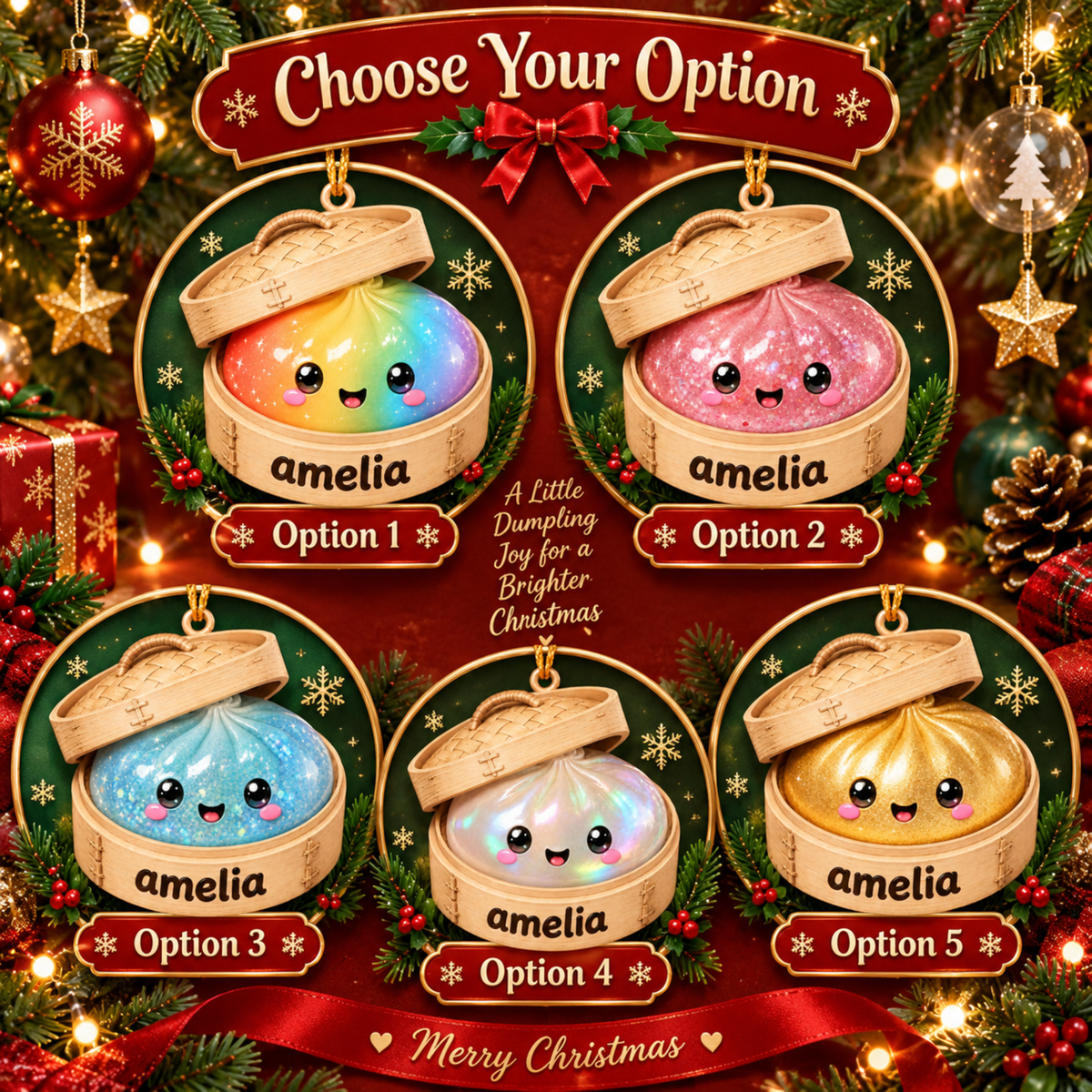 Chaotic Club Personalized Glitter Dumpling Christmas Ornament