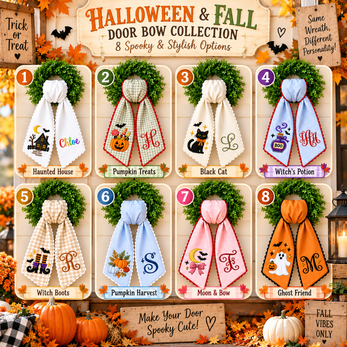 Chaotic Club Personalized Embroidered Lace Trim Halloween Wreath Sash