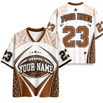 Customizable sports jersey with leopard print and text space on a white background