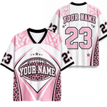 Custom name brown football mesh jersey front view featuring leopard print football graphic with YOUR NAME text, sleeve number 23, and athletic stars.