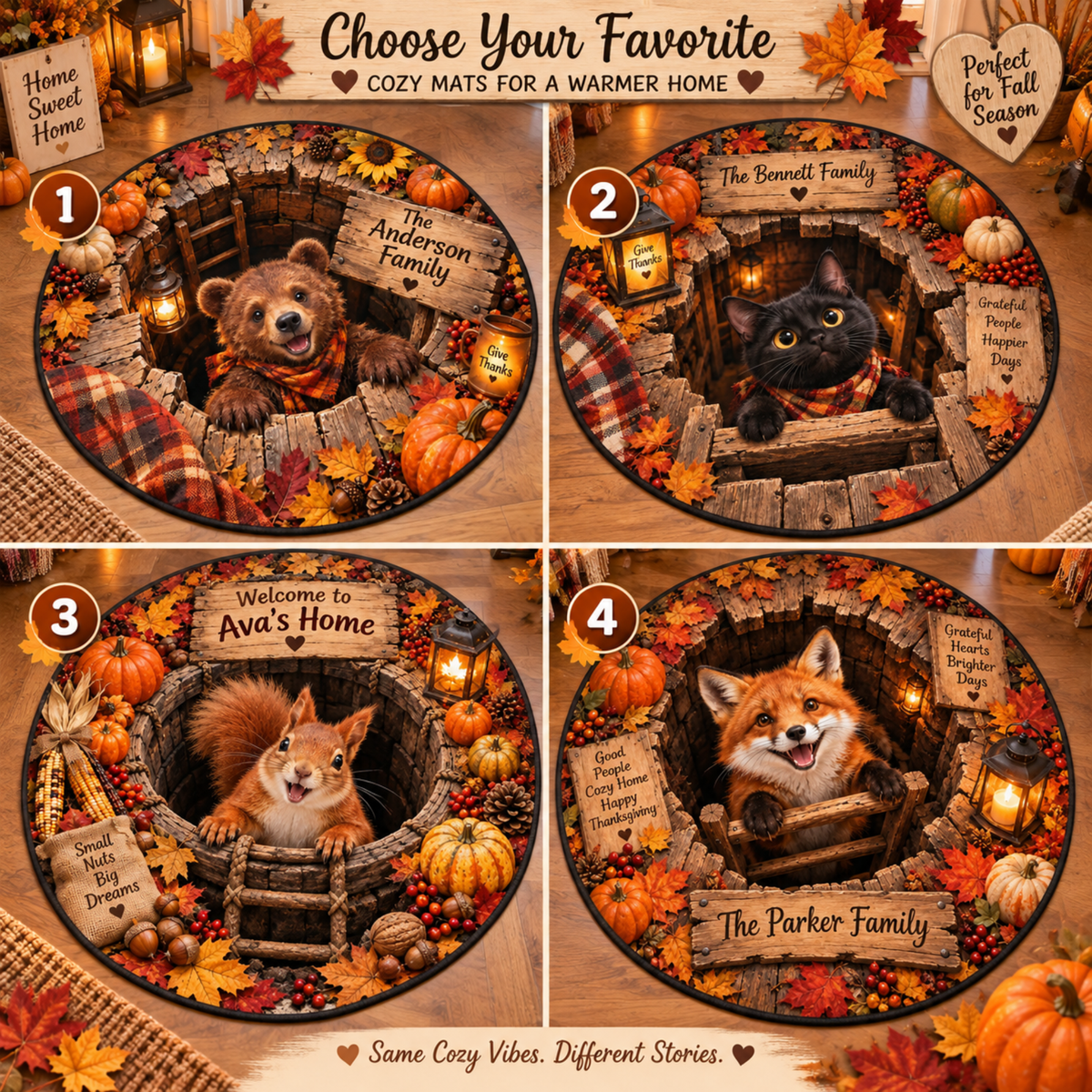 Chaotic Club Personalized Thanksgiving Fall 3D Optical Illusion Round Rug