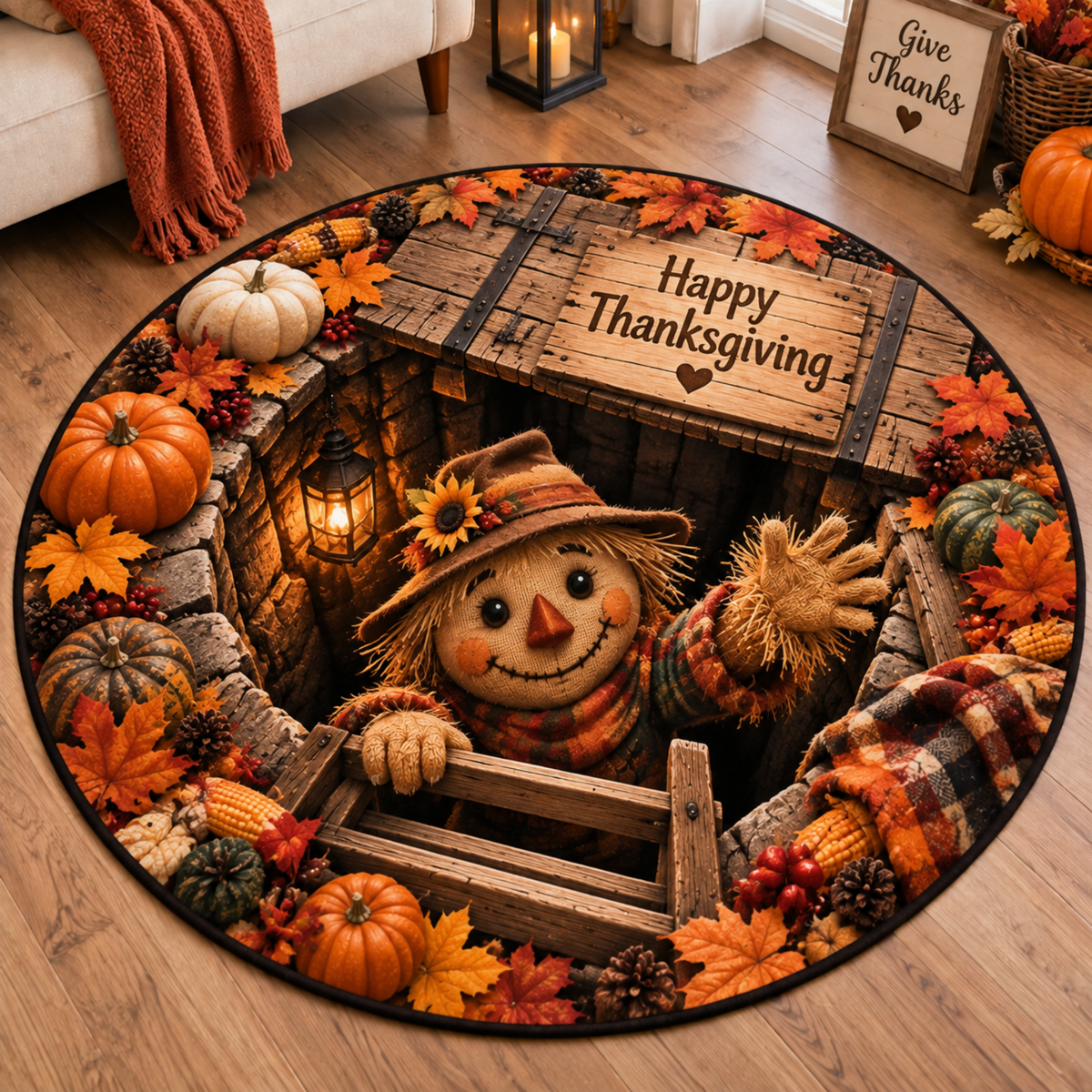 Chaotic Club Personalized Thanksgiving 3D Optical Illusion Round Rug