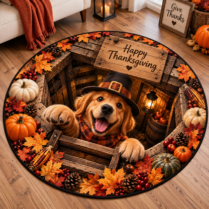Chaotic Club Personalized Thanksgiving 3D Optical Illusion Round Rug