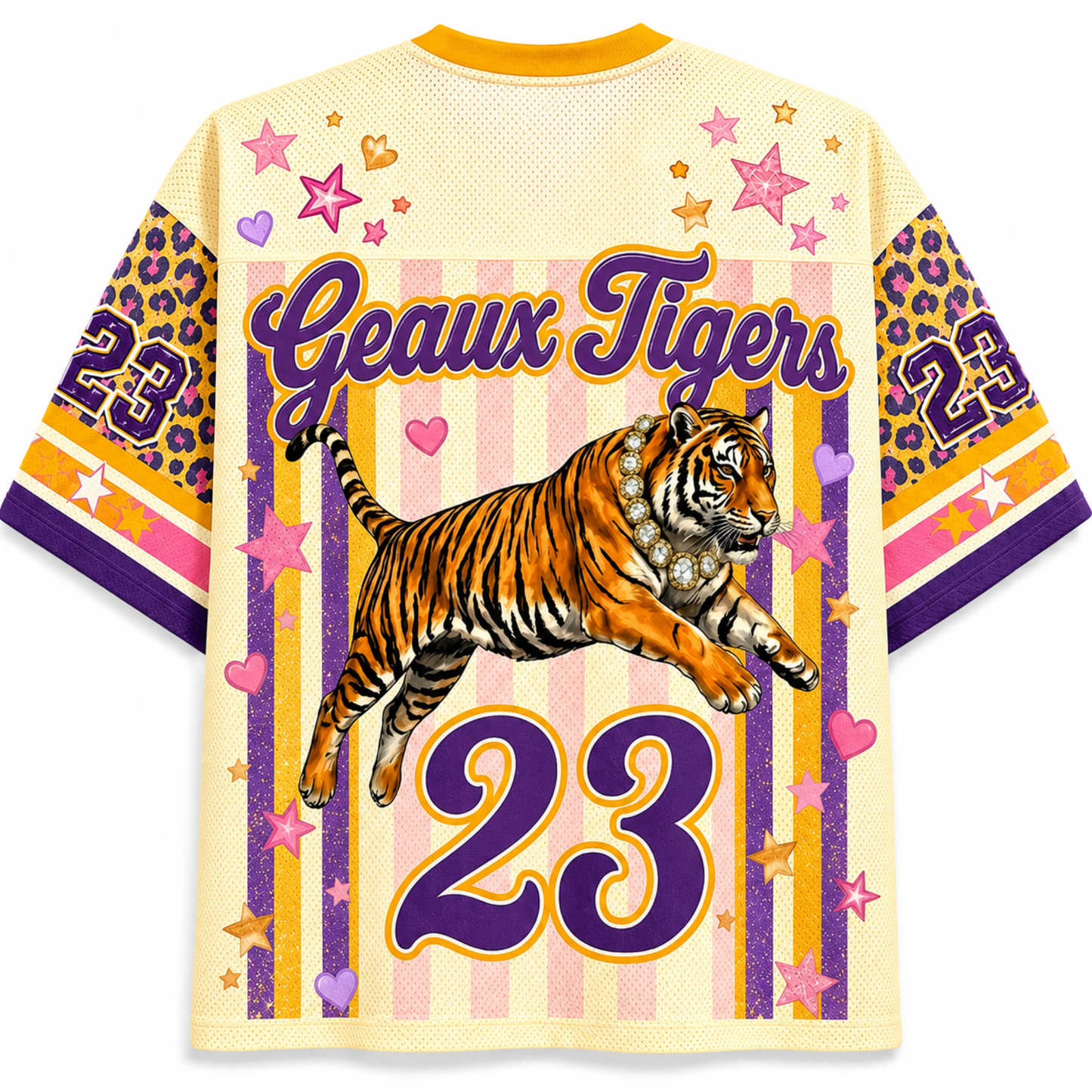 ChaoticClub mesh jersey close up showing leopard tiger face illustration with bubblegum detail and high resolution print texture