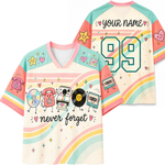 ChaoticClub Never Forget Cute Retro Nostalgic 90s t-shirt front view featuring colorful pastel throwback graphics and bold retro typography