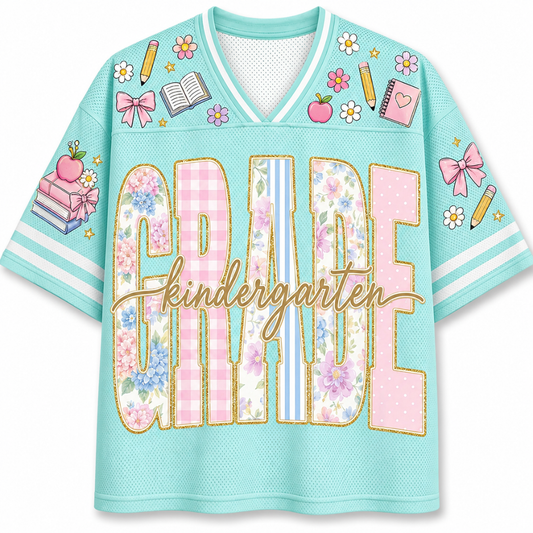 Chaotic Club Retro Striped Floral School Coquette Teacher Mesh Jersey