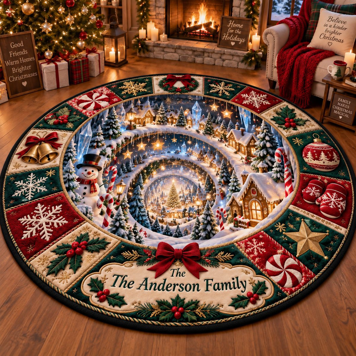 Chaotic Club Personalized Christmas 3D Optical Illusion Round Rug