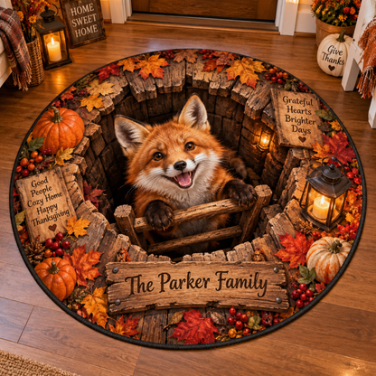 Chaotic Club Personalized Thanksgiving Fall 3D Optical Illusion Round Rug