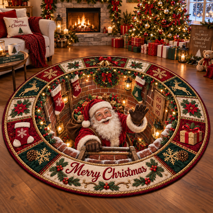 Chaotic Club Personalized 3D Chimney Santa Round Rug