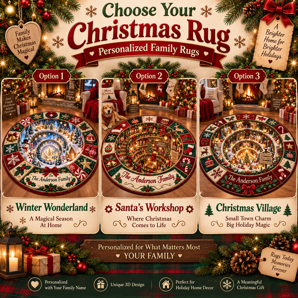Chaotic Club Personalized Christmas 3D Optical Illusion Round Rug
