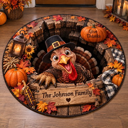 Chaotic Club Personalized Thanksgiving 3D Optical Illusion Round Rug