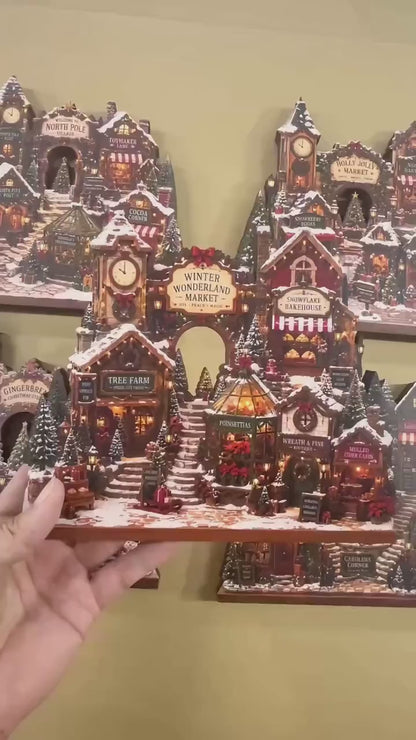 Real Product Unboxing - Cozy Lighted Christmas Village Wooden Tabletop Decor