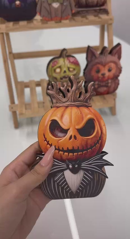 Chaotic Club Spooky Halloween Pumpkin Wooden Tabletop Decor