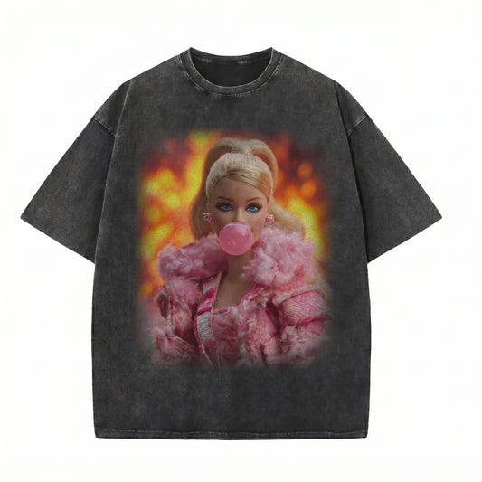 Chaoticclub Wacky Doll Blowing Bubble Washed T-Shirt