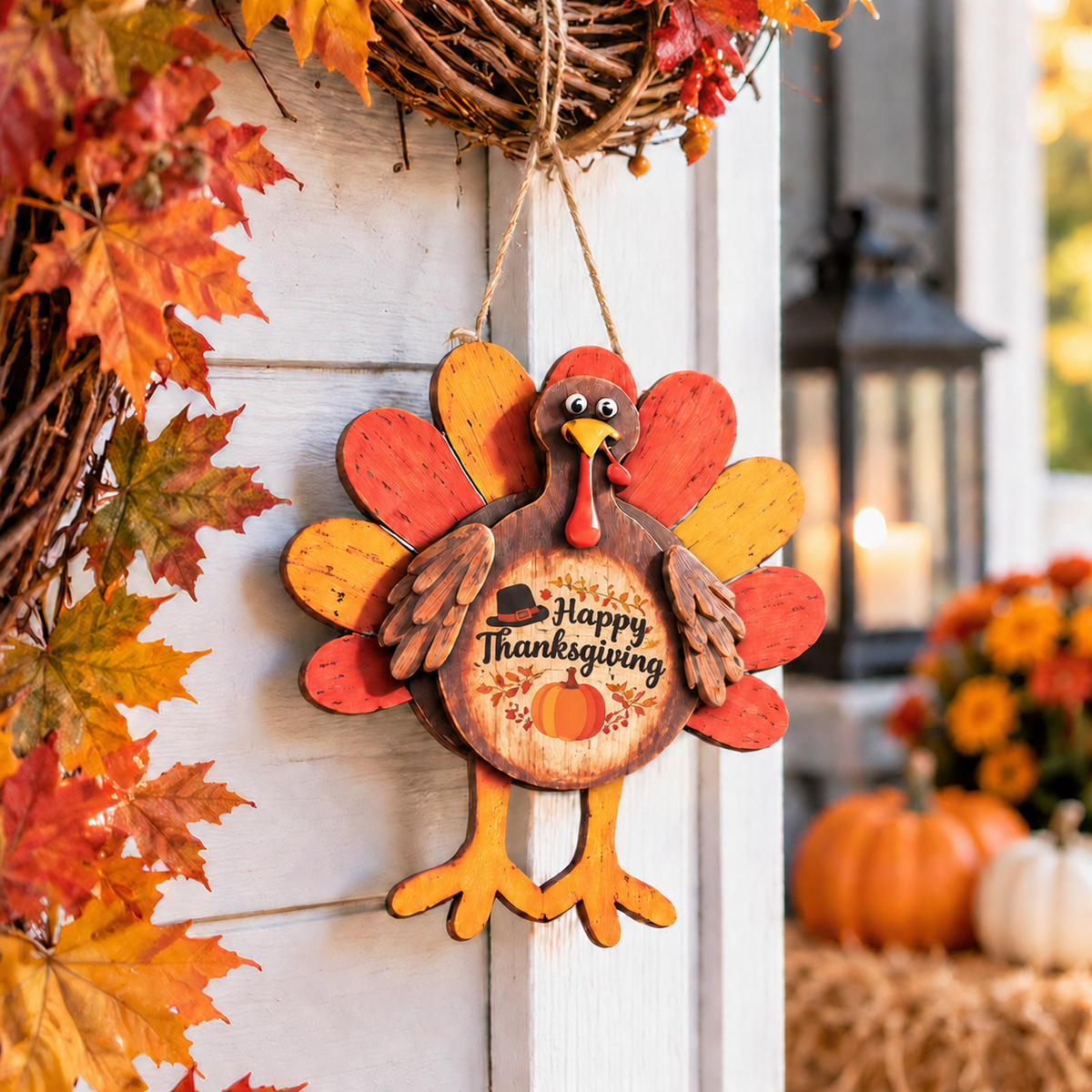 Chaotic Club Wooden Turkey Thanksgiving Door Hanger