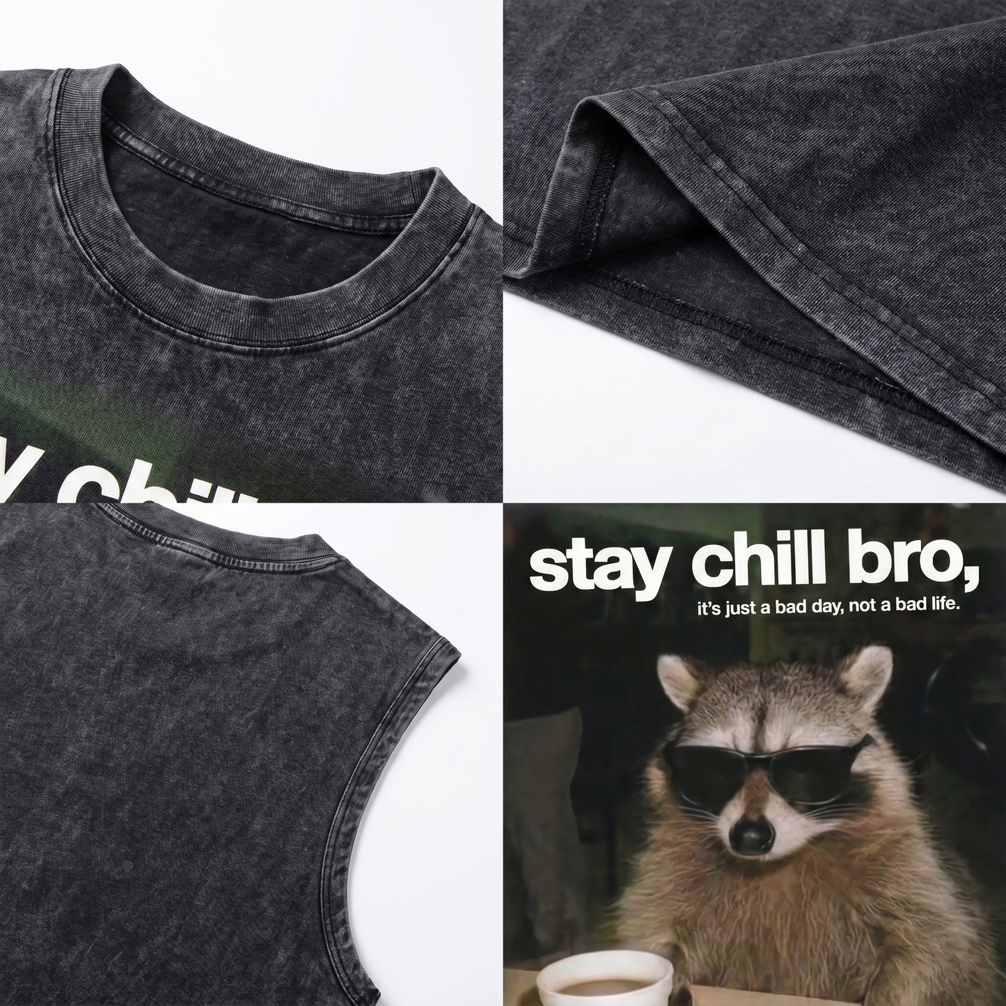 ChaoticClub Stay Chill Bro Raccoon Wash Tanktop