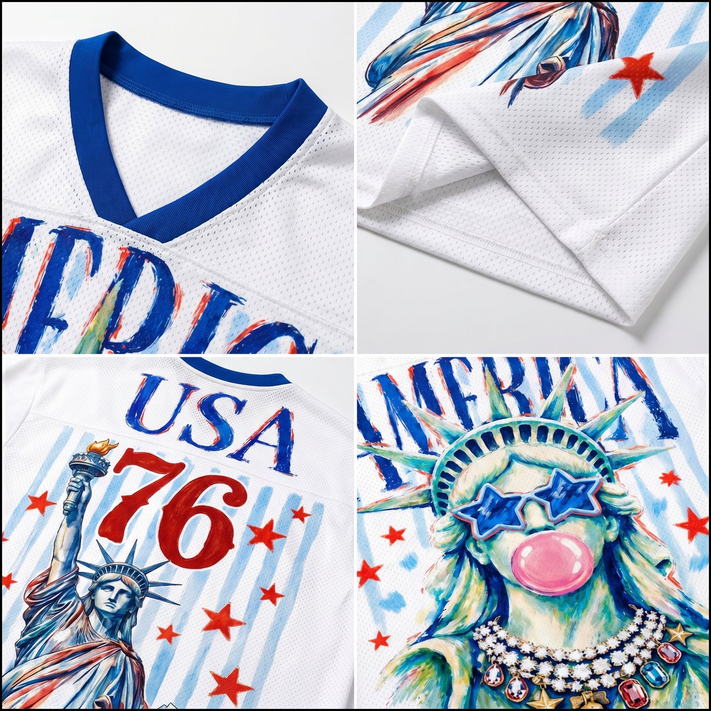ChaoticClub Preppy Brushstroke Statue of Liberty Blowing Bubble Mesh Jersey