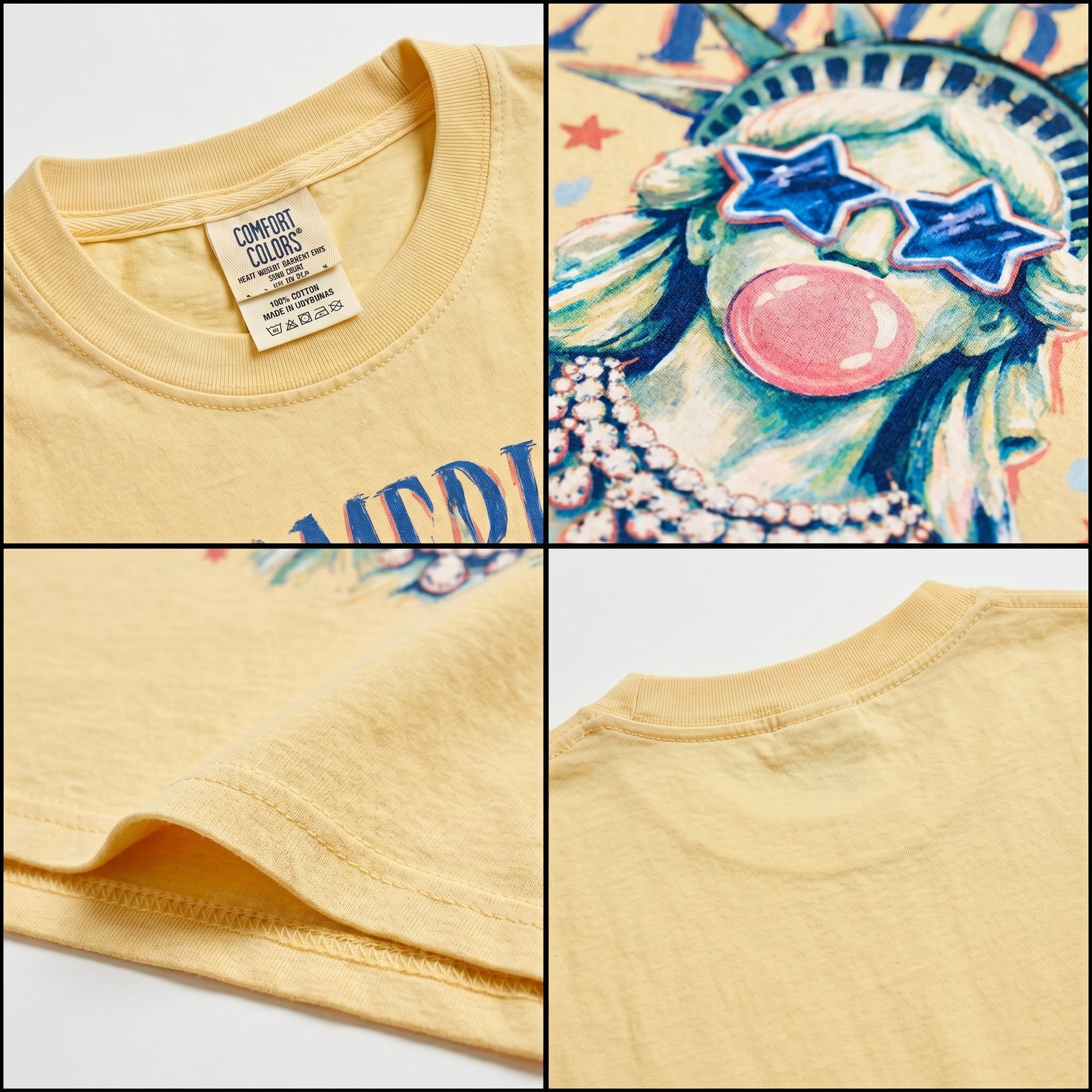 ChaoticClub Preppy Brushstroke Statue Of Liberty Blowing Bubble Neon T-Shirt