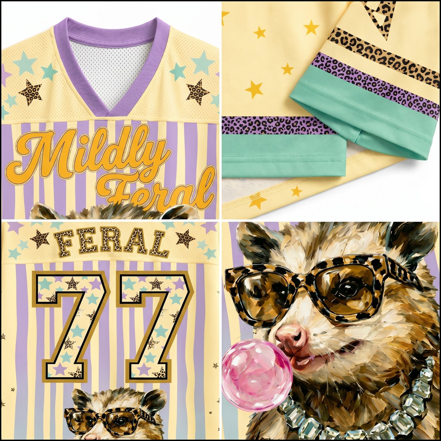 ChaoticClub Leopard Opossum Bubble Striped Summer Mesh Jersey