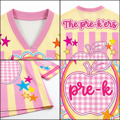 ChaoticClub Preppy Teacher Apple Pink Gingham Stripes Mesh Jersey