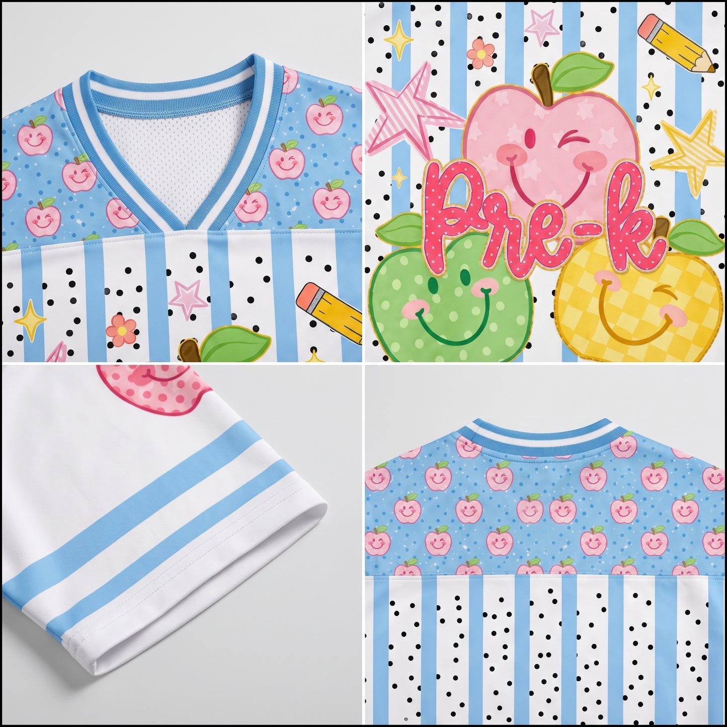 ChaoticClub Preppy Back to School Smiley Apple Mesh Jersey