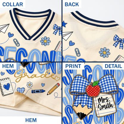ChaoticClub Preppy Back To School Blue Gingham Pencil Mesh Jersey