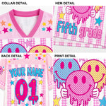 ChaoticClub Smiley Face Striped Back To School Pink Gingham Mesh Jersey