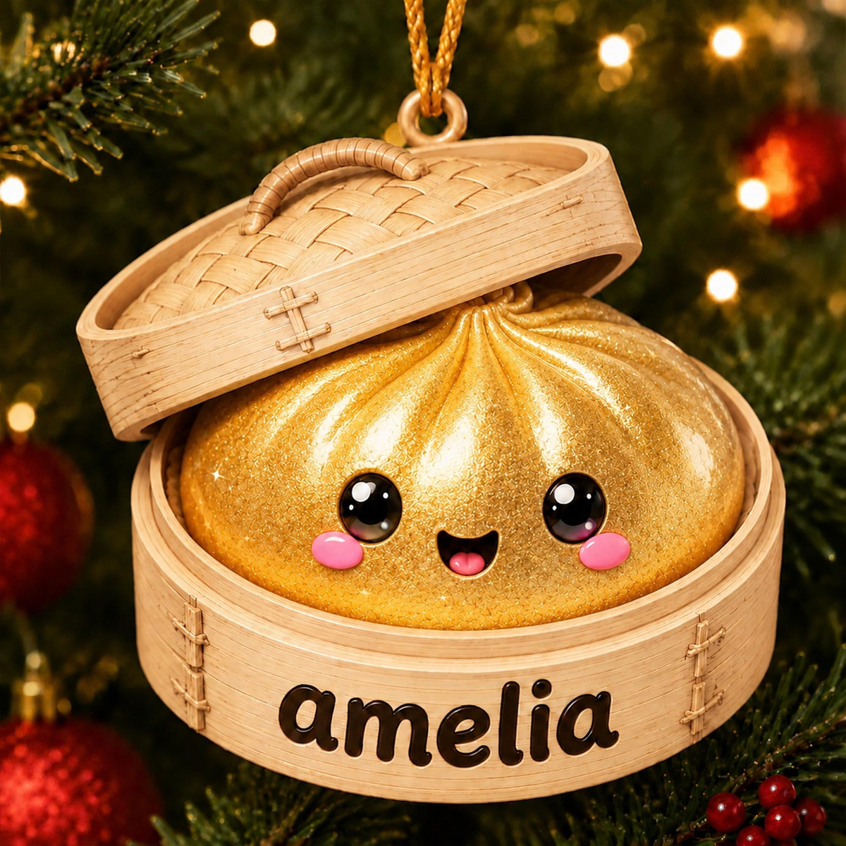 Chaotic Club Personalized Glitter Dumpling Christmas Ornament